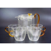 Набір чайник із ситом (600ml) + 4 чашки (100ml) термоскло