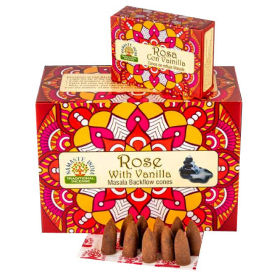 Ароматические конусы Роза с ванилью Namaste India Back Flow cones Rose Vanilla